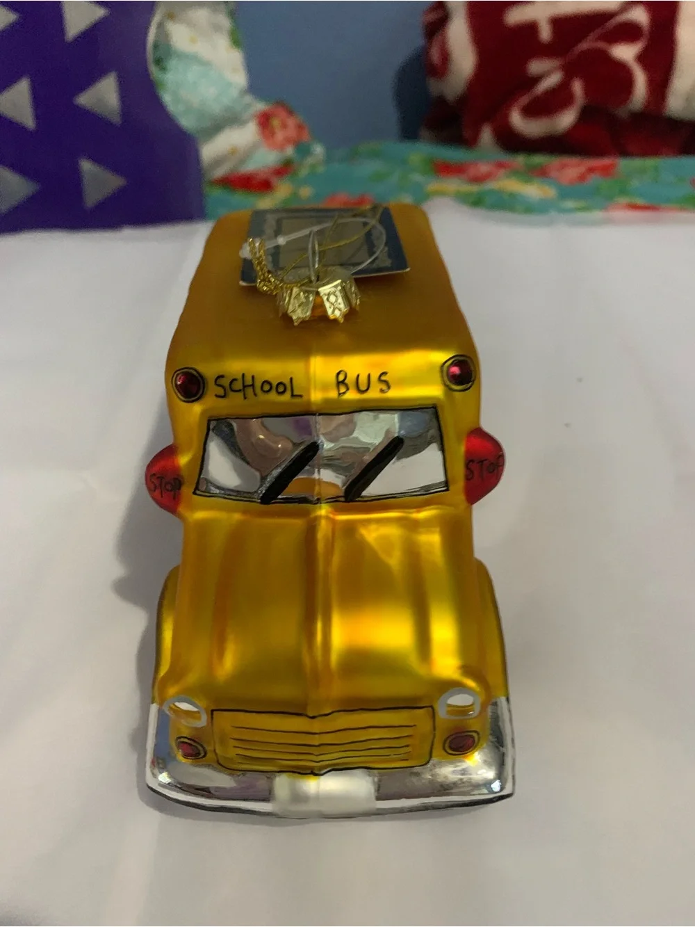 Vintage 2007 Robert Stanley Yellow School Bus Hand Blown Glass Ornament